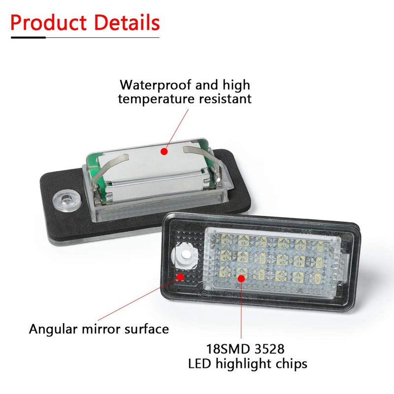 Gempro أضواء لوحة الترخيص LED من جيمبرو لسيارات أودي A3 S3 A4 S4 A6 S6 A8 S8 Q7 RS4، أضواء لوحة الأرقام، 6000K أبيض زينون، عبوتين - Image 5